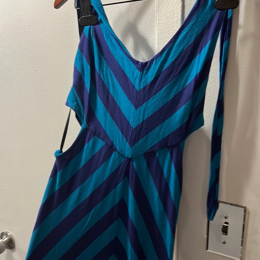 bebe Teal and Navy Striped Maxi Dress